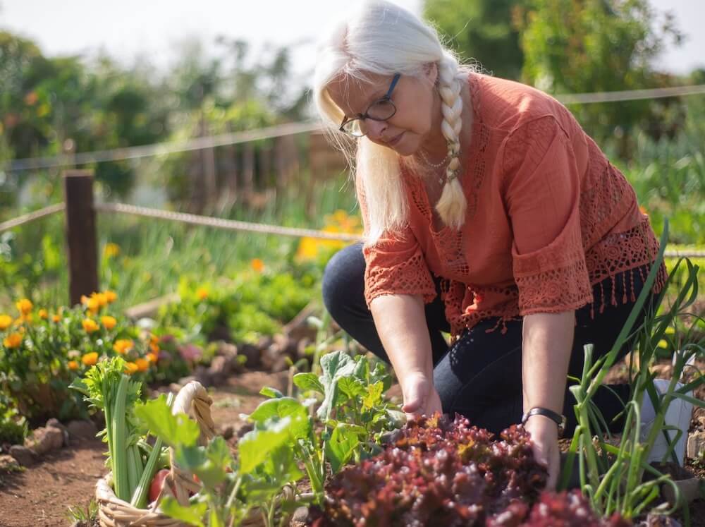 Vrouw werkt in de tuin